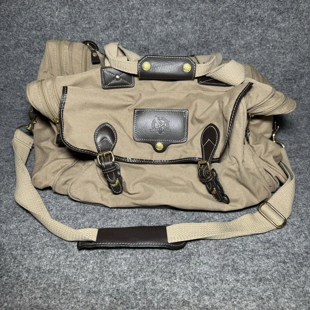 VTG Eddie Bauer Duffle Bag Canvas Leather Trim Ford Travel Utility Weekender